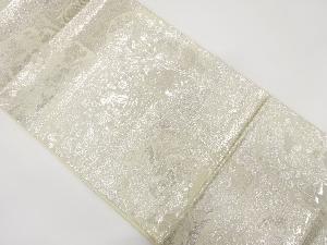 変わり格子に抽象動物・花鳥模様織り出し　袋帯